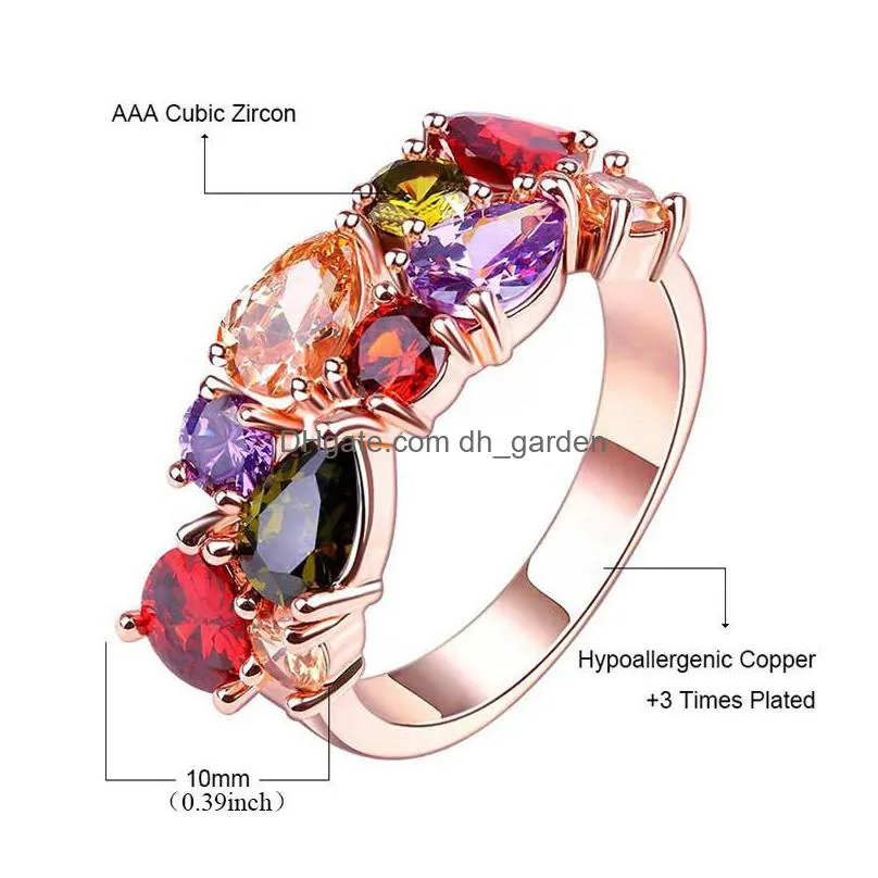 colorful cubic zirconia rose gold plated promise ring for girls women size 6 to 9 as wedding anniversary jewelryz
