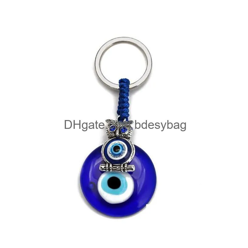 Key Rings Animal Butterfy Turtle Owl Palm Evil Eyes Key Rings Keychain Metal Keyring Glass Lucky Blue Eye Pendant Ornament Keychains F Dhe0U