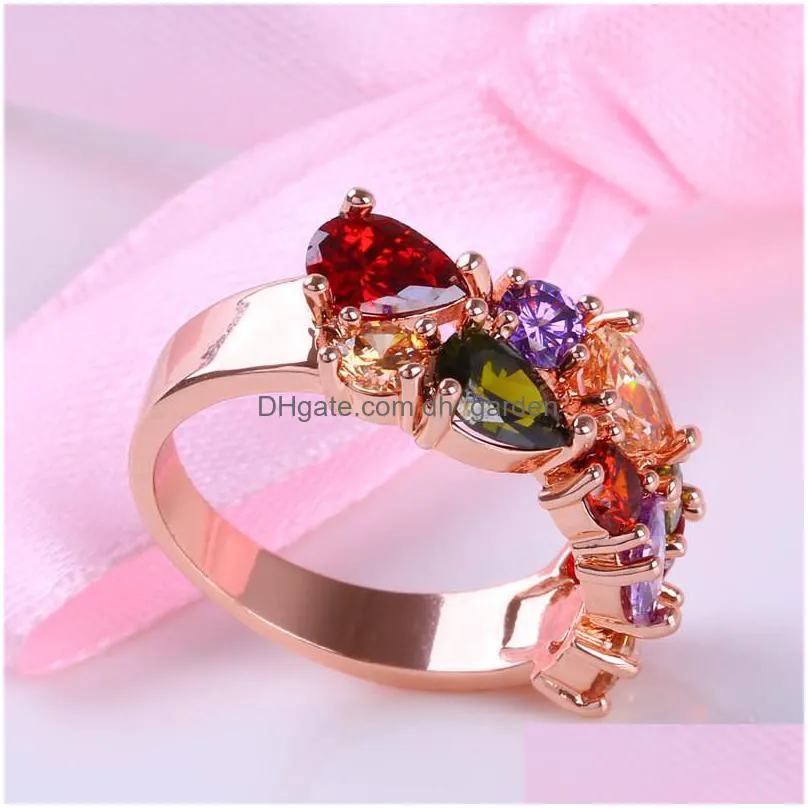 colorful cubic zirconia rose gold plated promise ring for girls women size 6 to 9 as wedding anniversary jewelryz