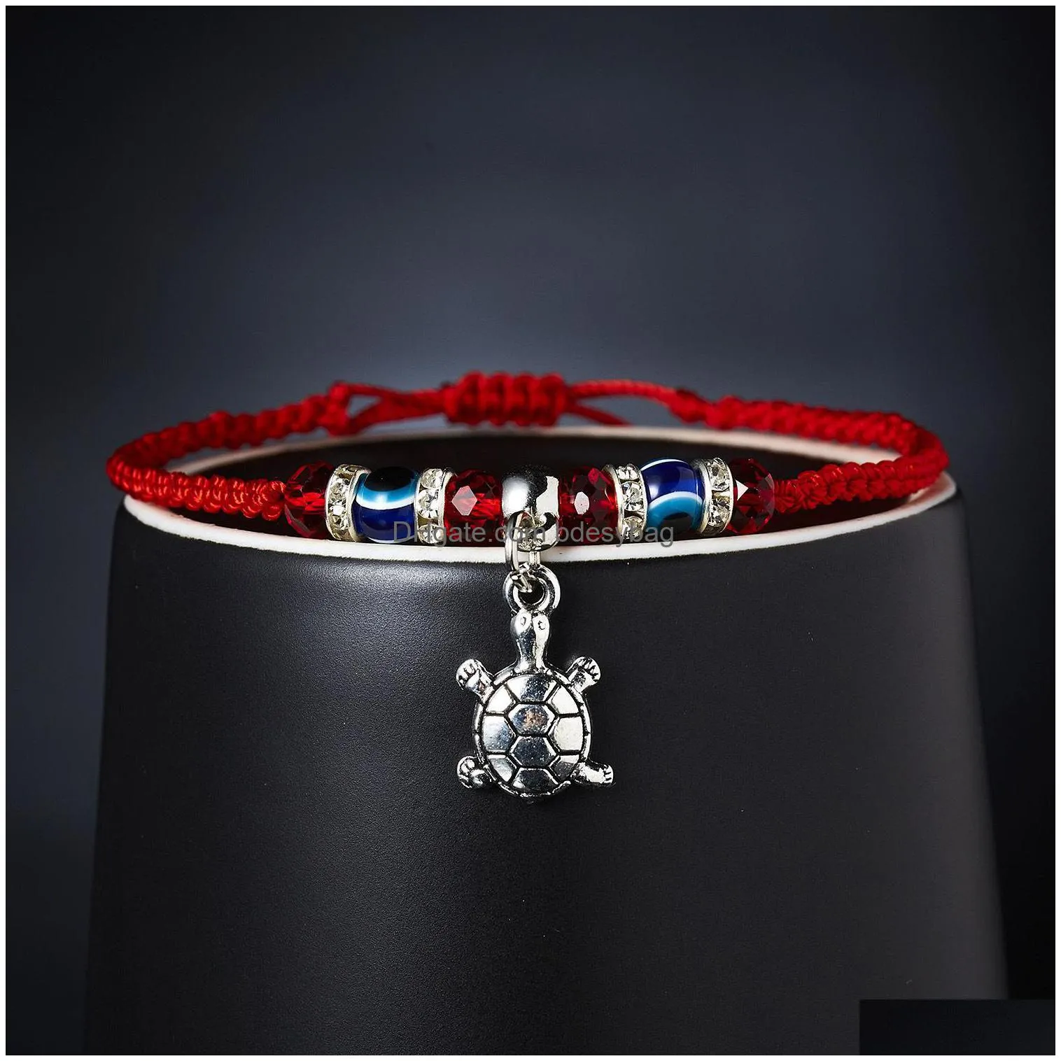 Charm Bracelets Blue Evil Eye Charm Braided Rope Chains Bracelets For Women Men Turtle Elephant Hamsa Hand Red String Bangle Fashion J Dh4Yr