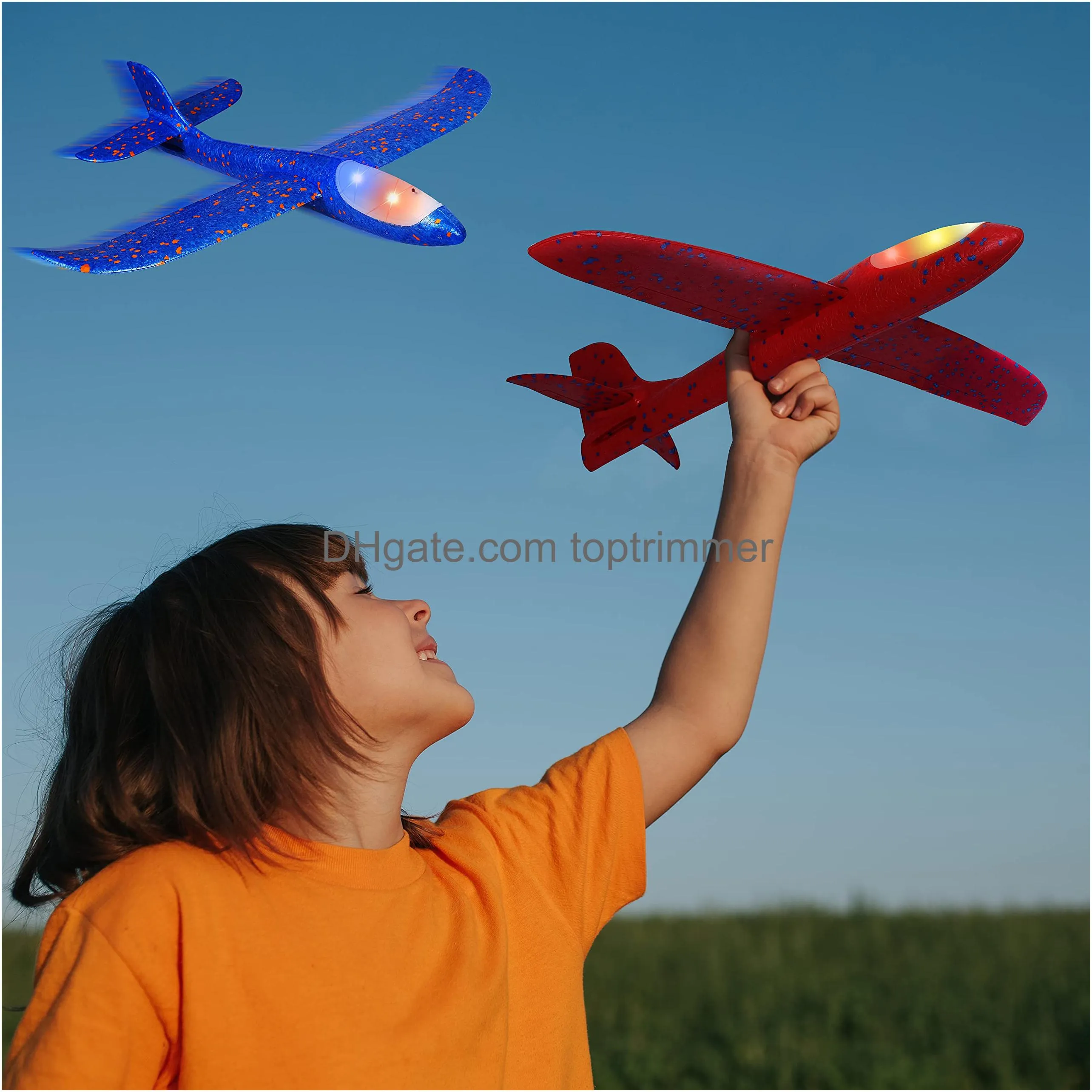 ijo led light airplane toys17.5 large throwing foam plane2 flight modes glider planeoutdoor flying toys for kidsflying toys gift for boys girls 3 4 5 6 7 8 9 years old