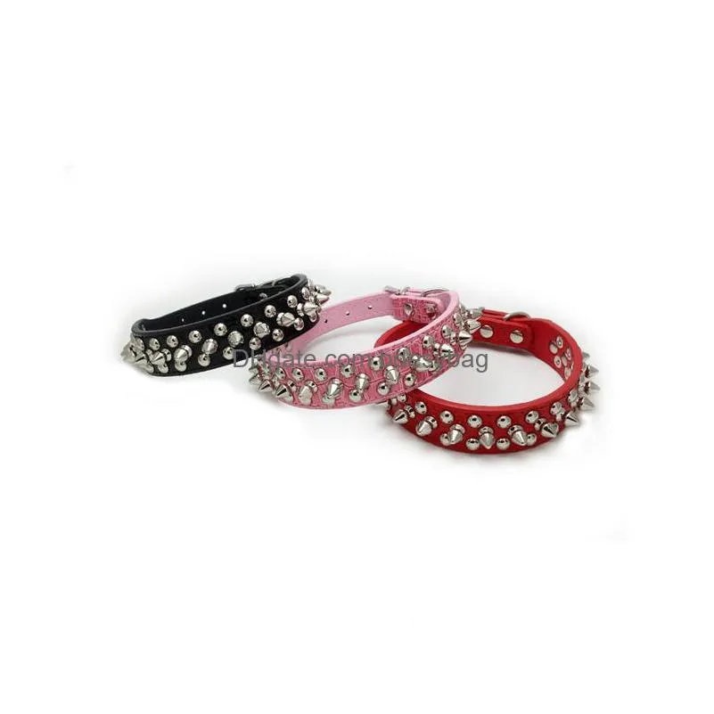 pet puppy dog collars adjustable pu leather punk rivet spiked studded pet collar neck straps g986