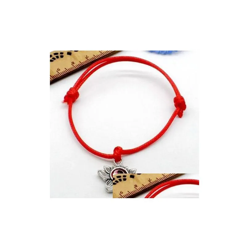 Charm Bracelets 100Pcs/Lot Lucky String Lotus Flower Evil Eye Charms Red Wax Cord Adjustable Bracelet Diy Jewelry New Drop D Dhgarden Dhlia