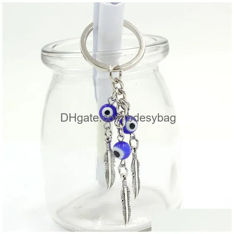 Key Rings Wholesale Lucky Evil Eye Keychain Car Key Rings Ceramics Blue Feather Leaf Elephant Keyring For Women Jewelry Gift Drop Deli Dhf85