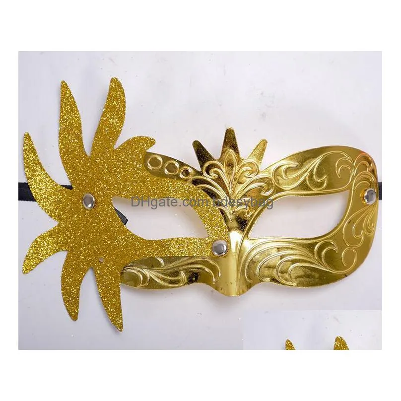 venetian masquerade masks side flowers painted gold powder small crown princess beauty halloween mask g600