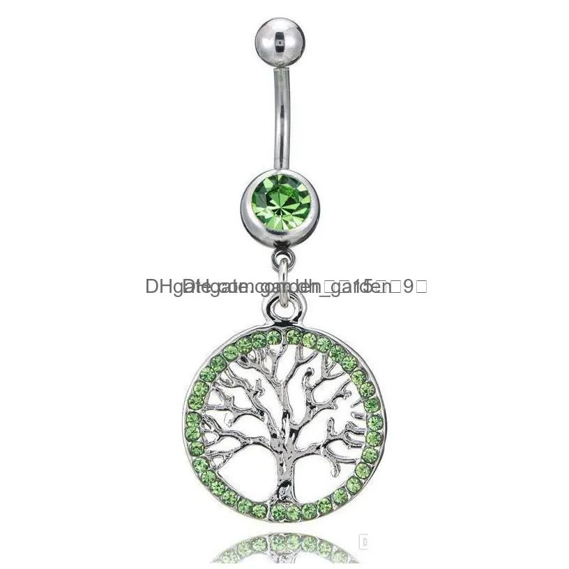 navel bell button rings d0753 mix colors lifetree belly ring 14ga 10mm length drop delivery jewelry body dhgarden dhfwd