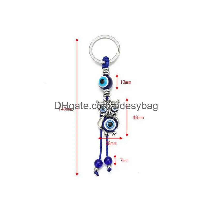 Key Rings Fashion Animal Elephant Turtle Hand Evil Eyes Keychain Glass Key Chain Lucky Blue Eye Pendant Ornament Keychains Drop Delive Dh1Y2