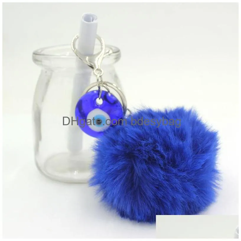 Key Rings Wholesale Lucky Cremaic Evil Eye Hamsa Hand Key Rings Keychain Soft Pom Handbag Charms Accessories Purse Keychains Jewelry G Dhuda