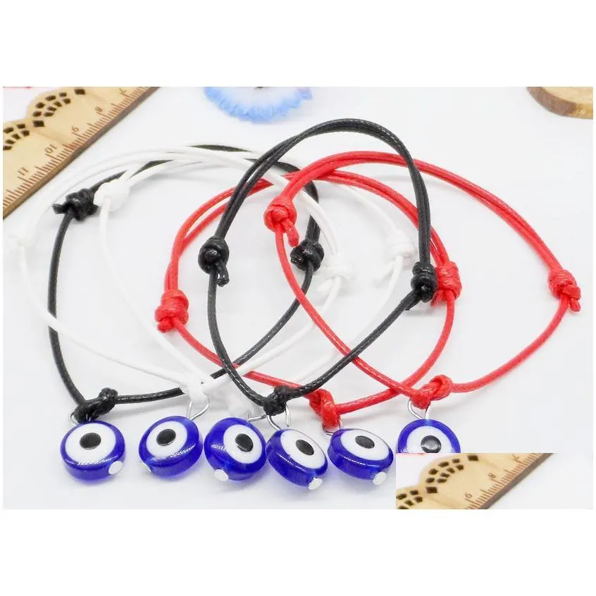 Charm Bracelets Ship 100Pcs Hamsa String Evil Eye Lucky Red Wax Cord Adjustable Bracelet Drop Delivery Jewelry Bracelets Dhgarden Dhofm