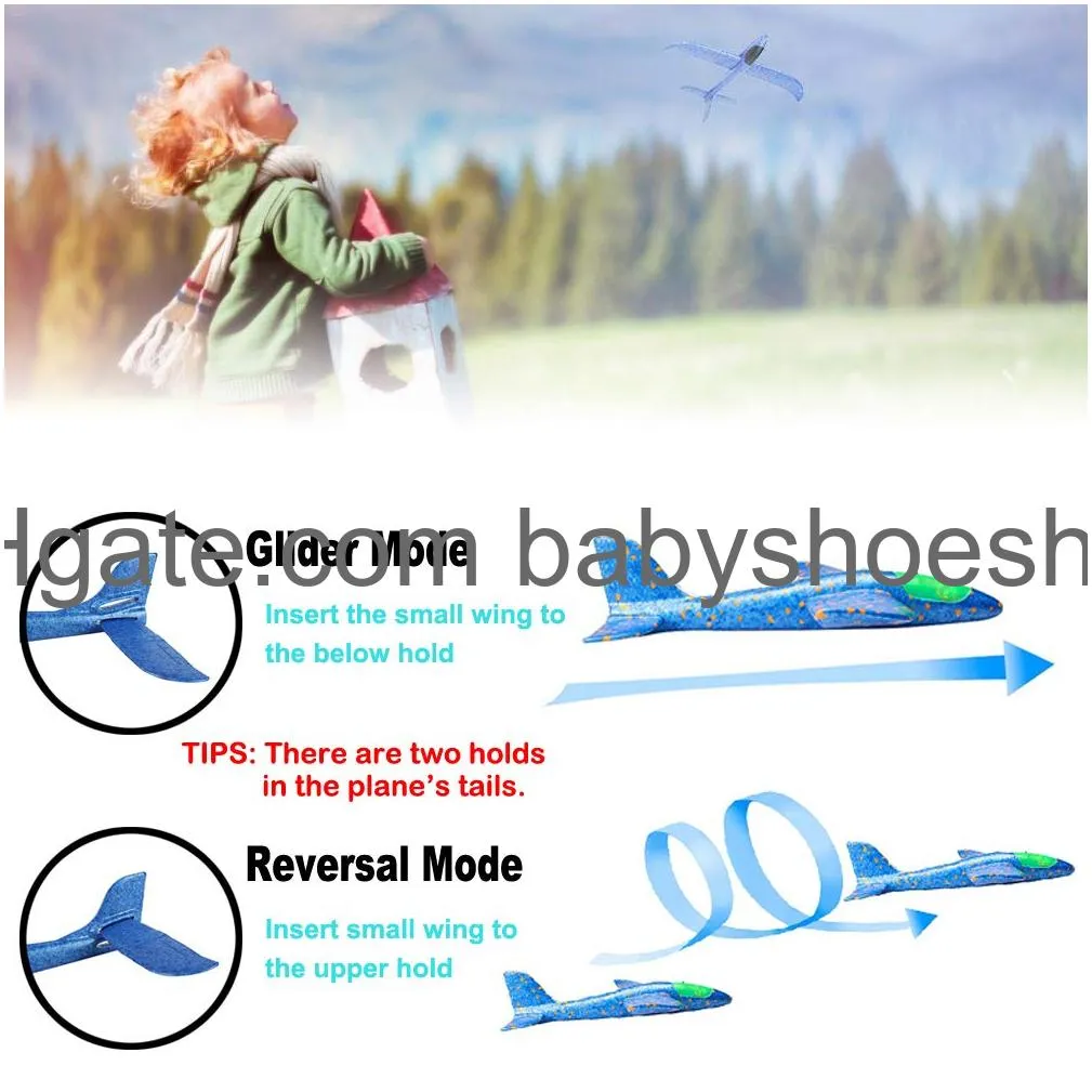 lotiang airplane toys 16 inch manual foam flying glider throwing planes model air plane two flight modes aircraft for boys girls multicolored