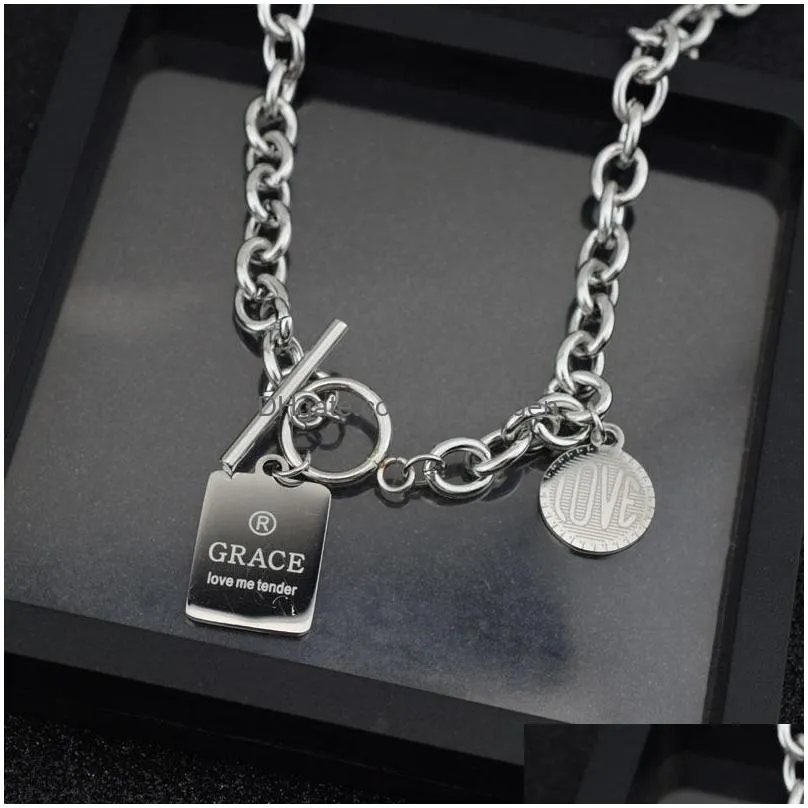 hiphop square round card chain necklace stainless steel short necklace for men women rock rapper charm collar chain jewelry street