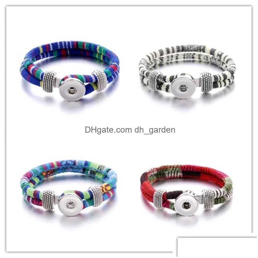 20pcs/lot new noosa 18mm handmade braided rope snap button bracelet bangles fit women diy fashion snap jewelry