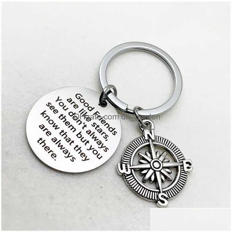 new design good friends are like stars letter keyring circle accessories jeweley silver color stainless steel disc keychain best friend
