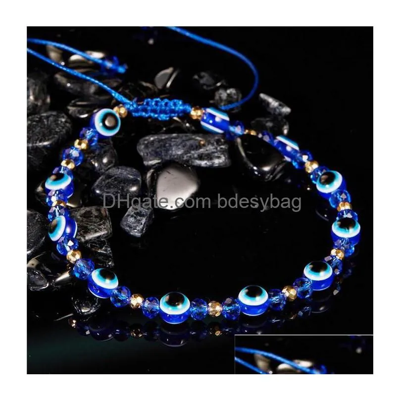 Beaded Turkish Evil Blue Eye Beaded Strands Bracelet Handmade Adjustable Braided Rope Chain Crystal Beads Bracelets For Drop Delivery Dhaqx