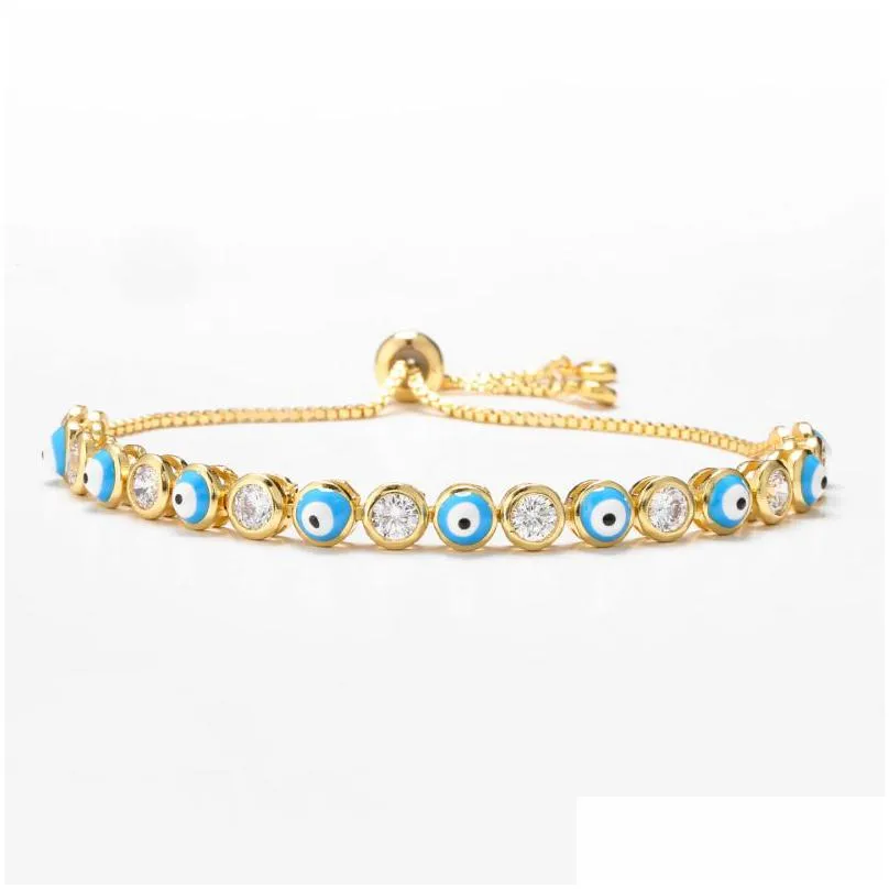 Charm Bracelets Blue Evil Eye Crystal Charm Muslim Bracelets For Women Fashion Jewelry 7 Turkish Bracelet Gold Color Plated Dhgarden Dheuc