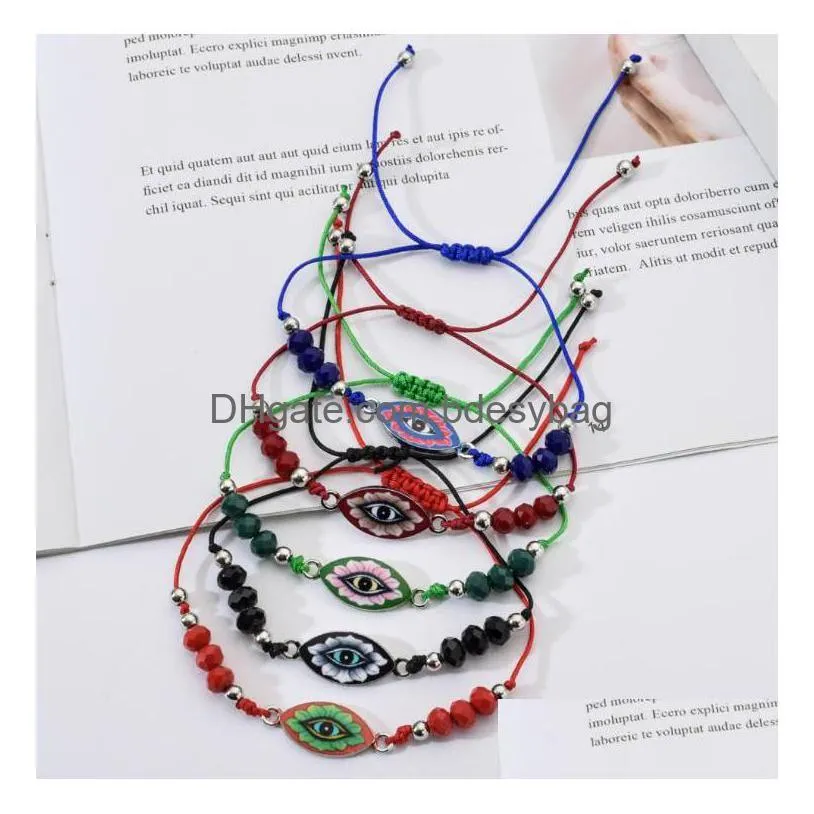 Charm Bracelets 12Pcs/Sets Evil Eye Braided Bracelets For Women Child Crystal Bead Enamel Mti Adjustable Rope Chain Yoga Anklet Jewelr Dhh5W