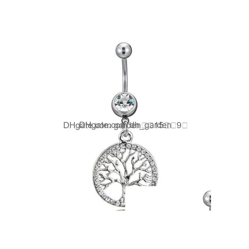 navel bell button rings d0753 mix colors lifetree belly ring 14ga 10mm length drop delivery jewelry body dhgarden dhfwd