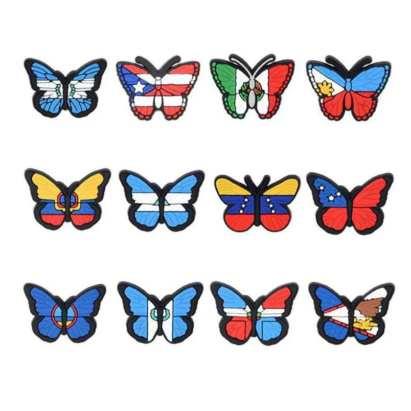 fast delivery wholesale butterfly croc charms pvc shoe buckcle decoration clog charm accessories birthday gift for children