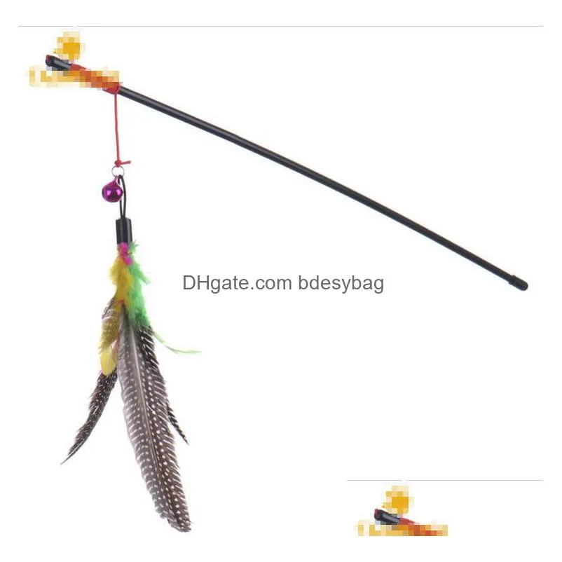 top quality pet cat toy cute design bird feather teaser wand plastic toy for cats color multi products for pet shipping g1116