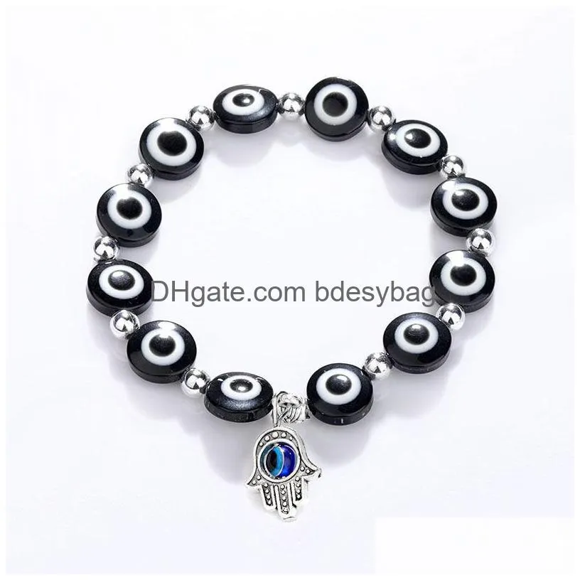 Beaded Lucky Hand Evil Blue Eye Strand Charm Bracelets Bangles Beads Turkish Pseras For Women Jewelry Wholesale Drop Delivery Jewelry Dhecf