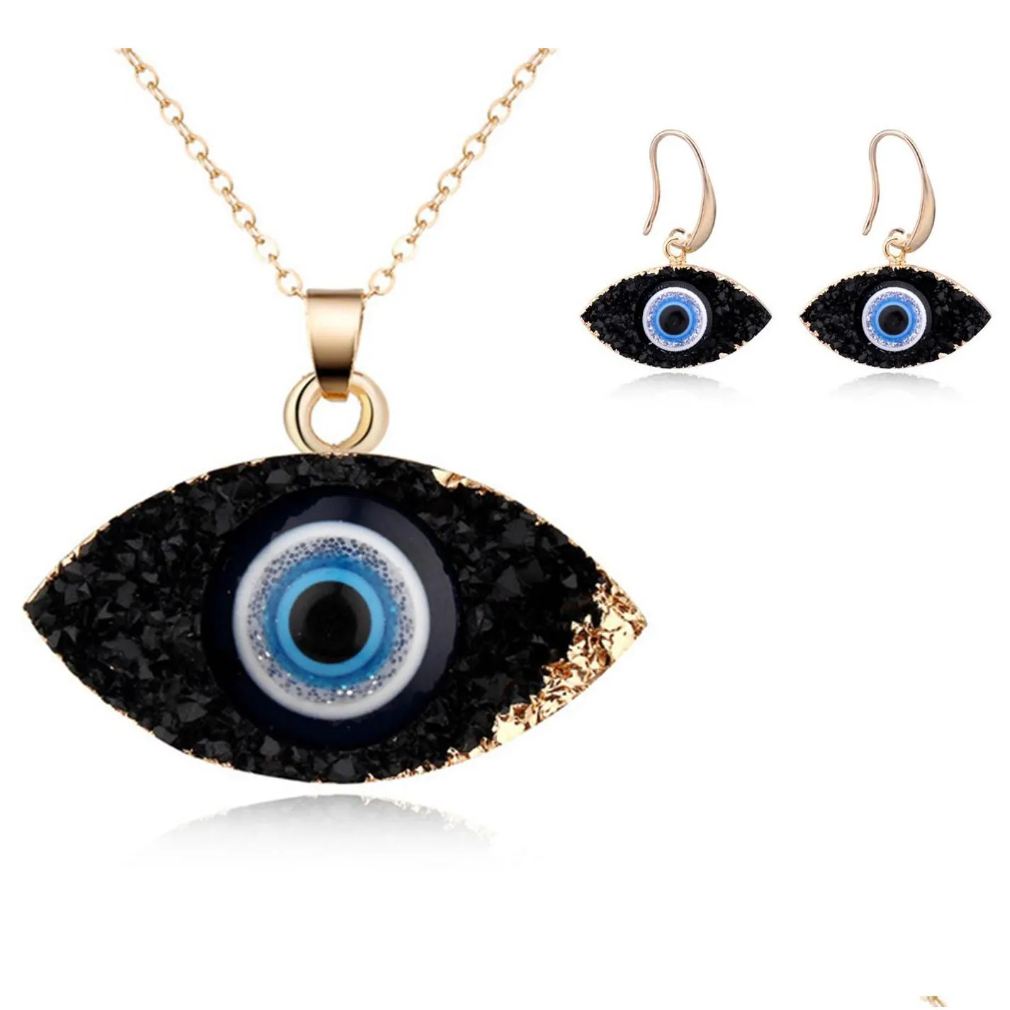 Earrings & Necklace Blue Inspired Evil Eye Druzy Drusy Pendant Necklace Earrings Jewelry Set Resin Quartz Crystal Fashion Fo Dhgarden Dhs1D