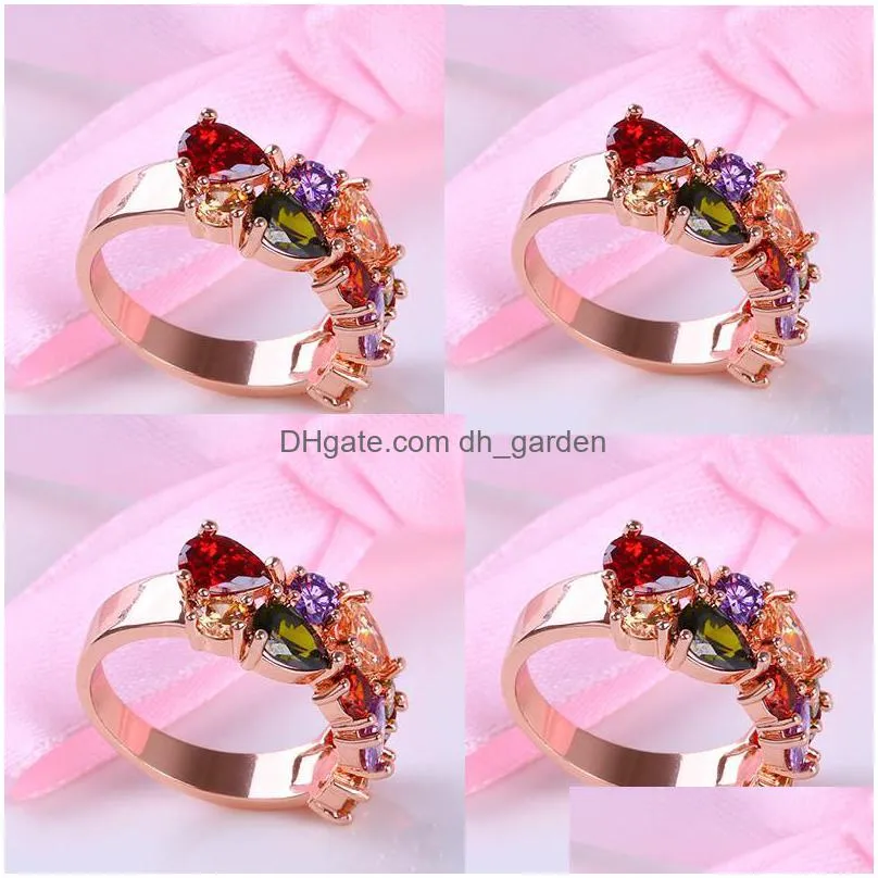 colorful cubic zirconia rose gold plated promise ring for girls women size 6 to 9 as wedding anniversary jewelryz