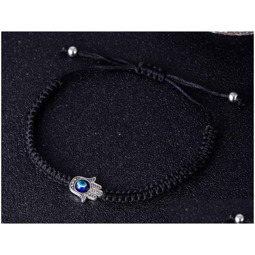 Charm Bracelets 20Pcs/Lot Lucky Kabh Black String Thread Hamsa Bracelets Blue Turkish Evil Eye Charm Women Handmade Friendsh Dhgarden Dhzhj