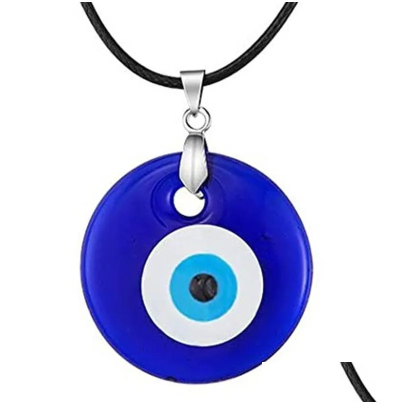 Pendant Necklaces Wholesale 30Mm Ceramics Blue Turkish Evil Eye Pendant Necklace For Women Men Mother Father Family Member G Dhgarden Dhfxw