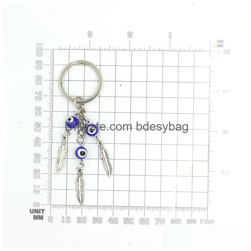 Key Rings Wholesale Lucky Evil Eye Keychain Car Key Rings Ceramics Blue Feather Leaf Elephant Keyring For Women Jewelry Gift Drop Deli Dhf85