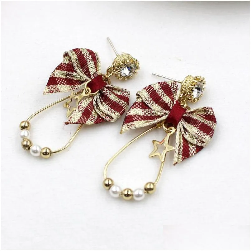 fashion bohemian style popular personality long dangle earring with fabric bow ribbon girls earrings jewelry