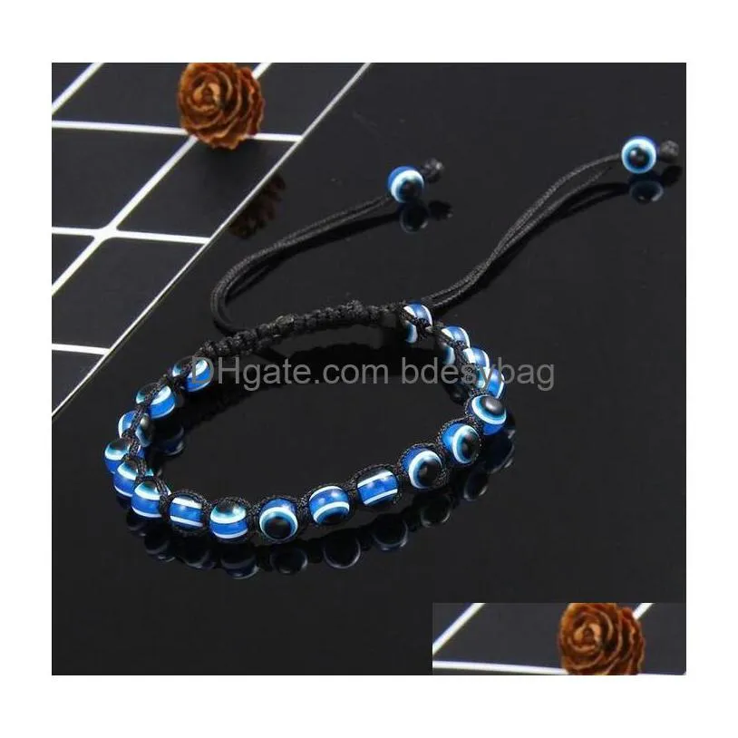 Beaded Handmade Beaded Strands Bracelets Turkey Blue Evil Eye Charm Bracelet For Women Braided String Rope Fatima Beads Chain Bangle D Dhe1H