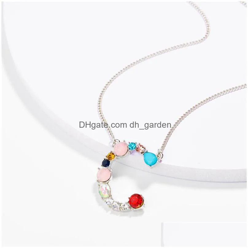 multicolor charm silver pendant necklace rhinestone initial 26 letter necklaces couple name necklace valentines day giftz