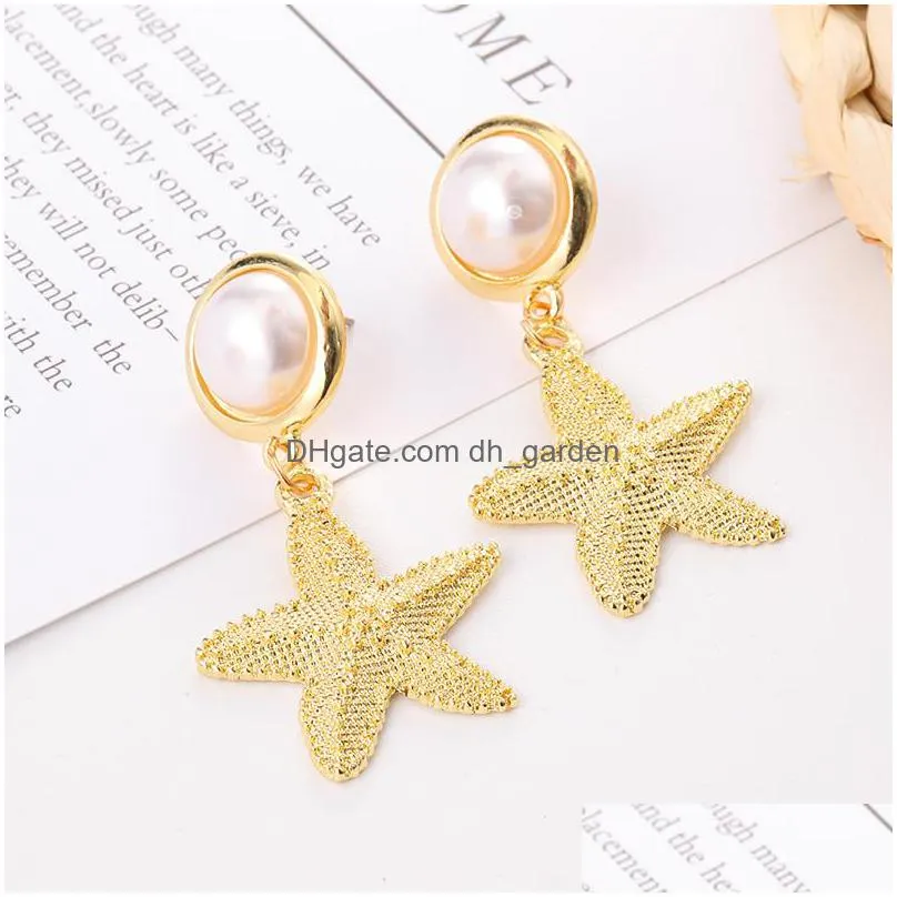 fashion bohemian gold shell earrings starfish pearl pendant ear drop for women dangle earrings gold silver jewelry giftz