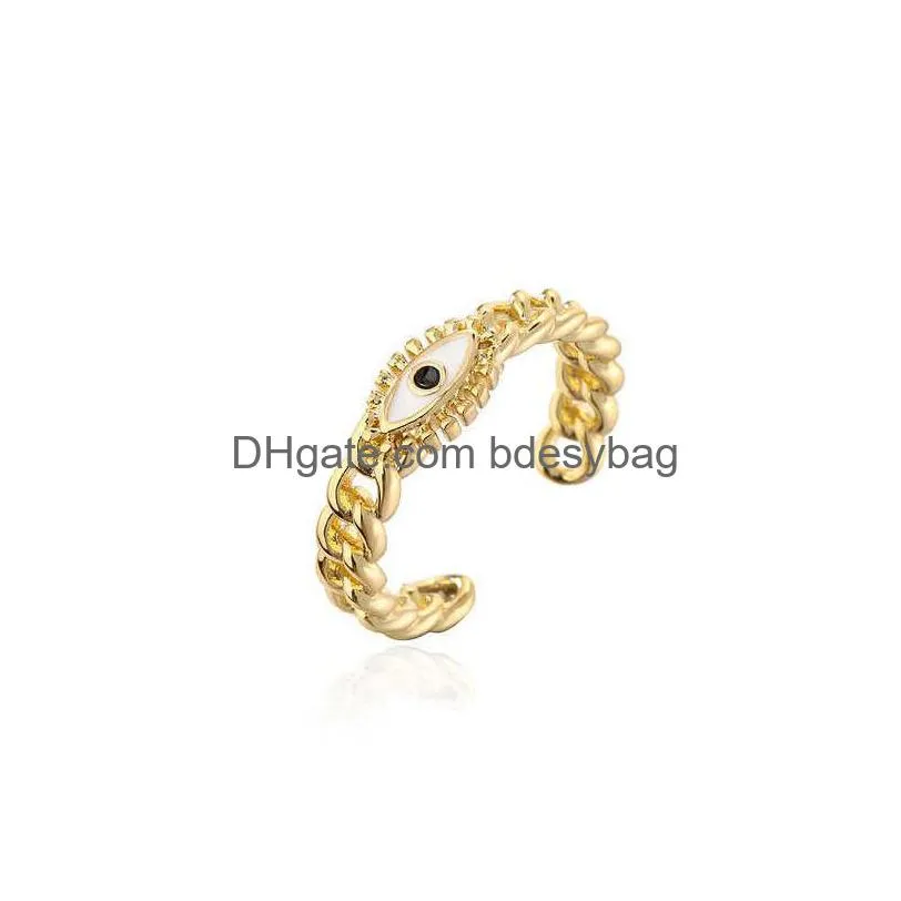 Band Rings Band Rings Newbuy Fashion Enamel Lucky Evil Eye Jewelry 2022 Trendy Gold Color Copper Open Finger Ring For Women Girl Adjus Dhuvg