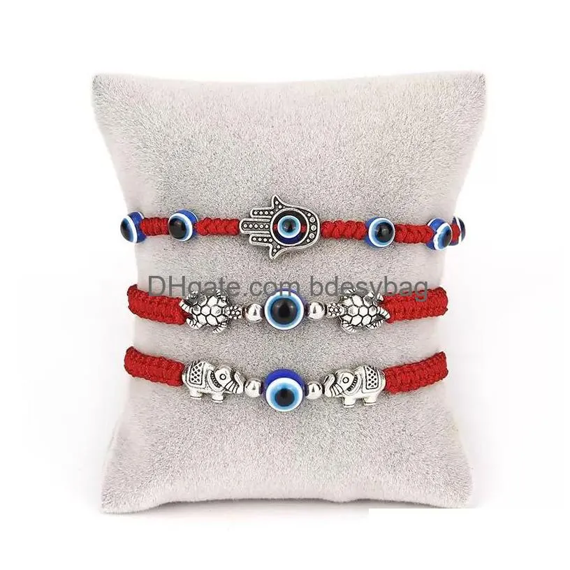 Charm Bracelets Blue Evil Eye Charm Braided Rope Chains Bracelets For Women Men Turtle Elephant Hamsa Hand Red String Bangle Fashion J Dh5Ui