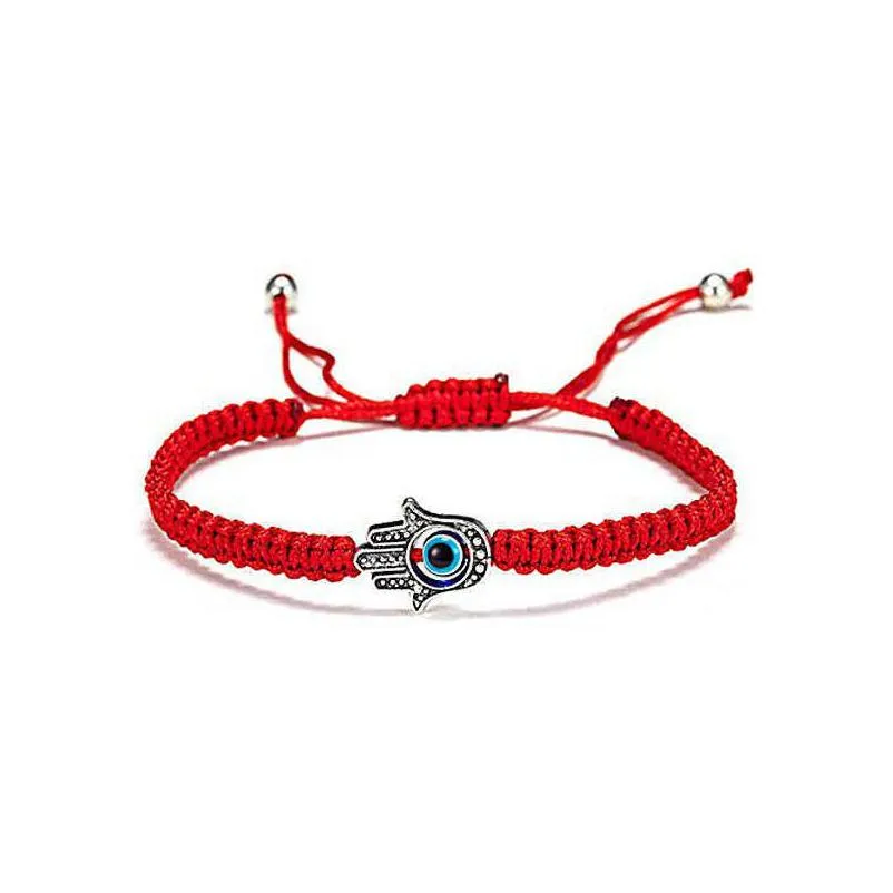Chain Evil Turkish Blue Eye Hand Woven Bracelet With Seven Adjustable Red Drop Delivery Jewelry Bracelets Dhgarden Dhwrn