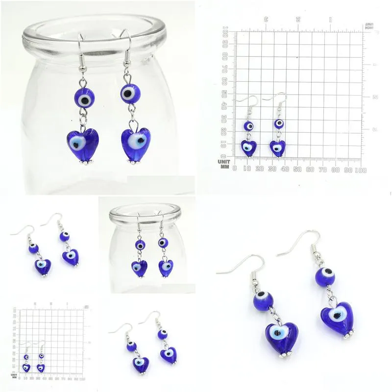 Dangle & Chandelier Wholesale Evil Eyes Dangle Earrings Heart Shaped Lampwork Murano Glass Blue Earring For Women Party Birt Dhgarden Dhwko