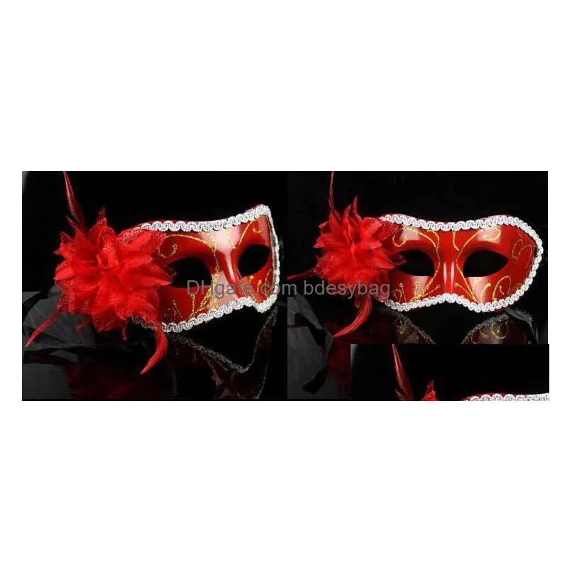 wholesale hot women y hallowmas venetian mask masquerade masks with flower feather mask dance party mask
