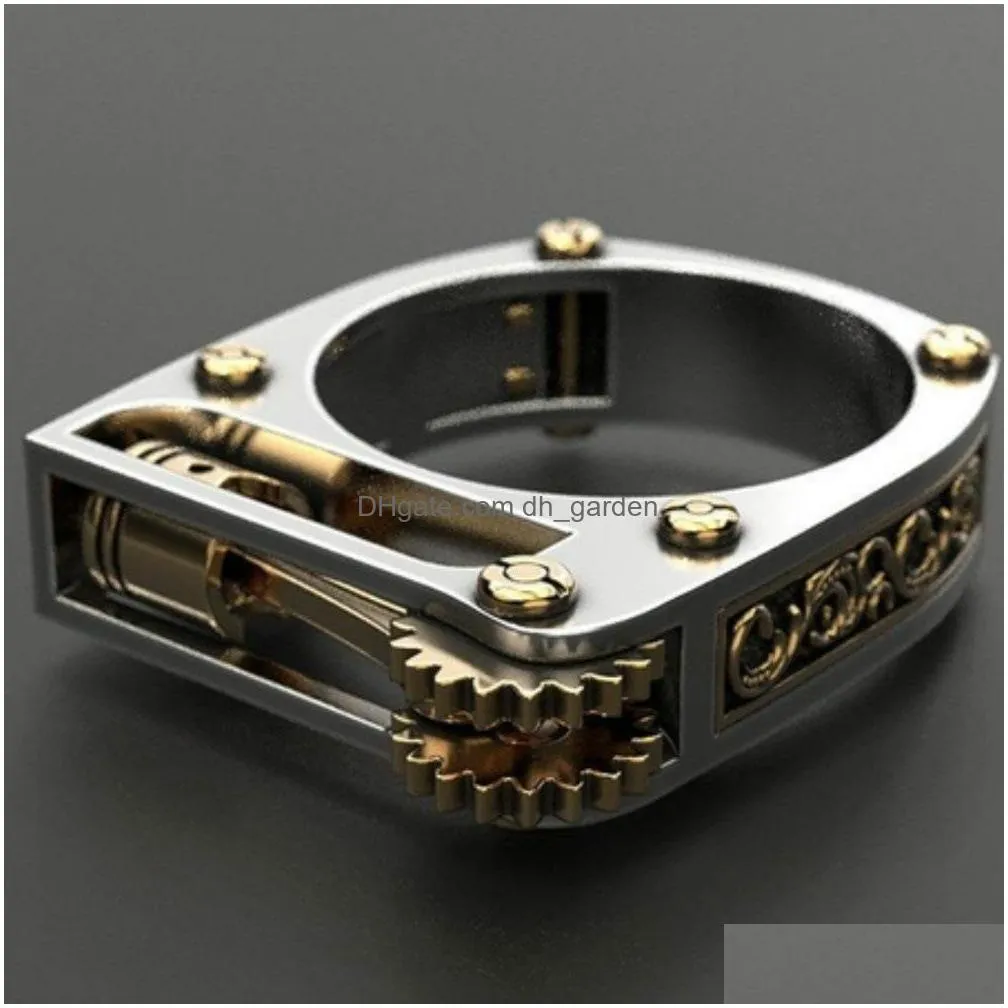 personality fashion hip hop geometric mechanical gear wheel ring for women men silver color punk wedding band finger ring modern