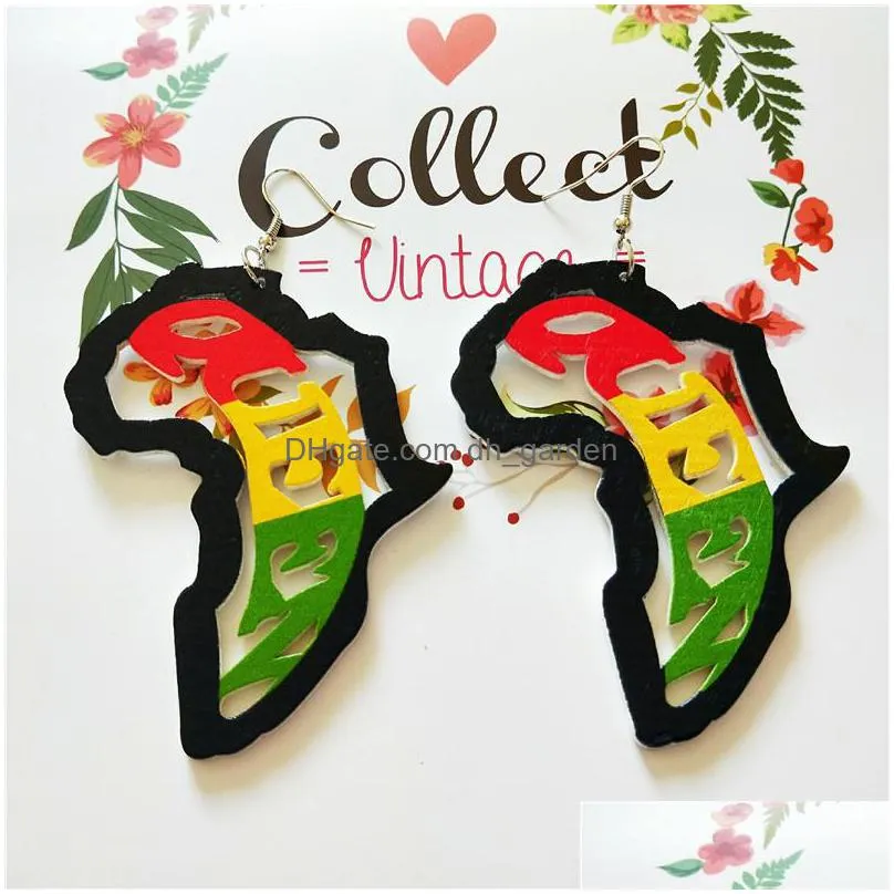 fashion afica map wood dangle earrings multi color hoop drop earring jewelry for women girls designer jewelry wholesalez