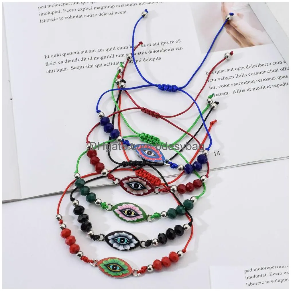 Charm Bracelets 12Pcs/Sets Evil Eye Braided Bracelets For Women Child Crystal Bead Enamel Mti Adjustable Rope Chain Yoga Anklet Jewelr Dhh5W