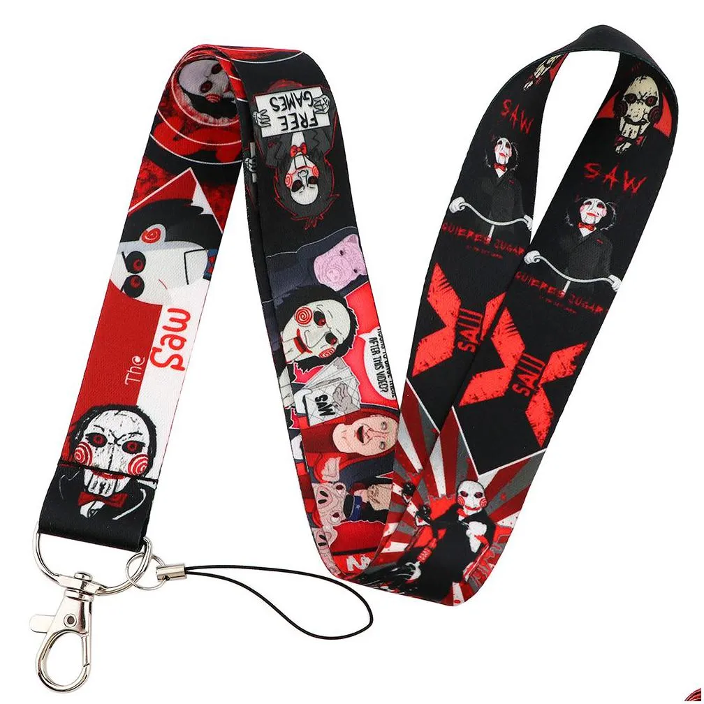 keychains lanyards classic horror movie scream neck straps id badge holder pendant keyring charm cell phone cosplay keychain gift ke