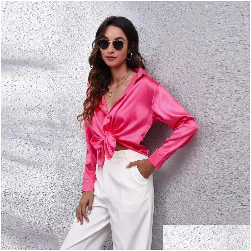 womens blouses womens satin silk blouse v neck button down long sleeve casual summer dressy tops for work professional