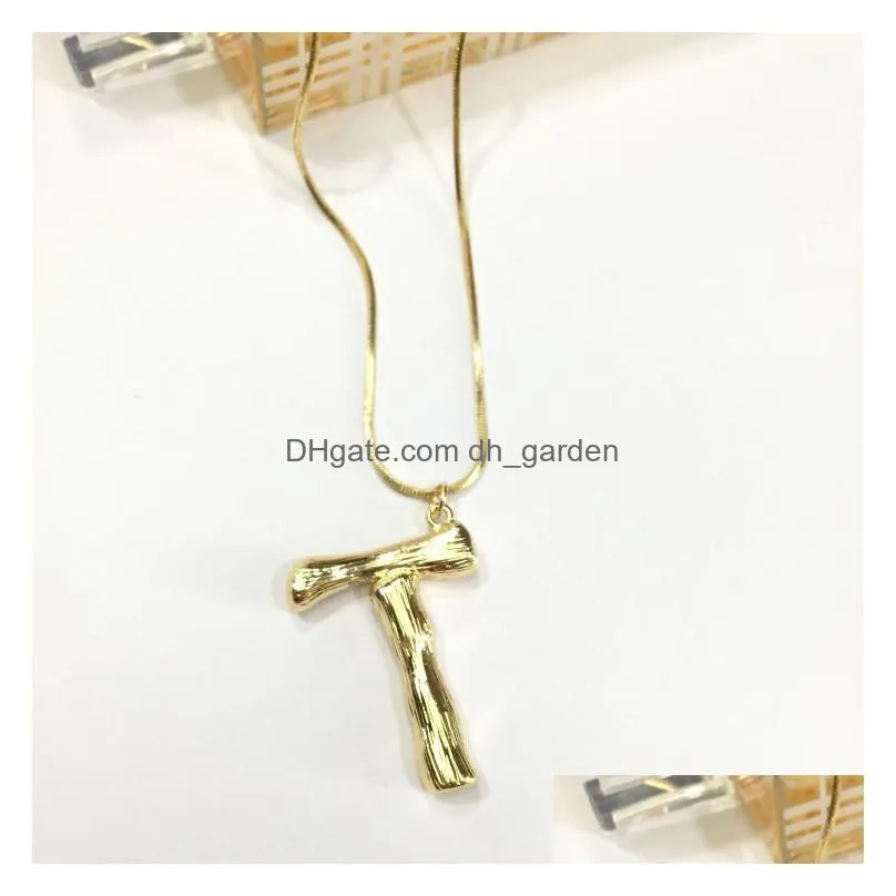 diy 26 capital letter bamboo pendants necklace gold plated english alphabet initial necklace fashion jewelry gift for womeny