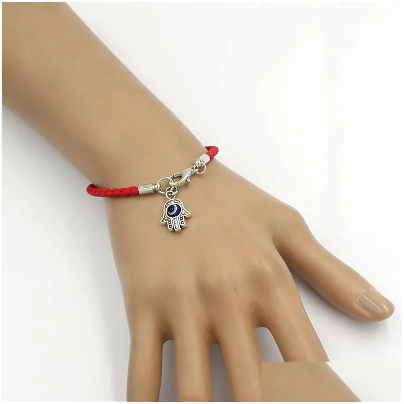 Charm Bracelets Wholesale Handmade Jewelry Lucky Kabh Charm Bracelet Evil Eye Hamsa Hand Of Fatima Bracelets Pu Leather Brai Dhgarden Dhgye