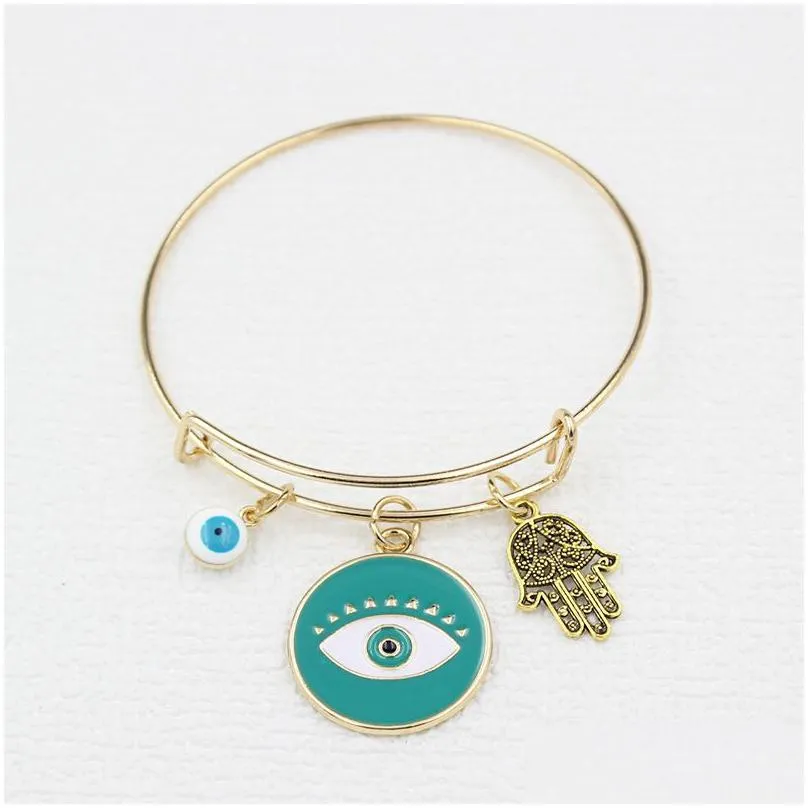 Charm Bracelets Wholesale Evil Eye Bracelet Hamsa Hand Charm Bracelets Of Protection Bangle For Her Women Mother Day Jewelry Dhgarden Dh5Ps