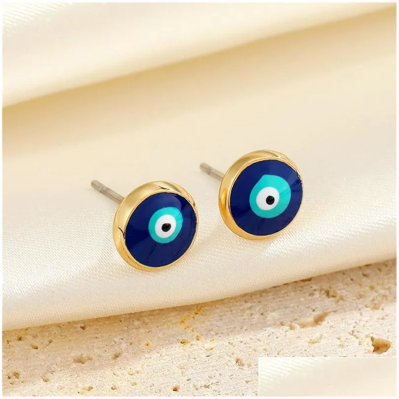 Stud Evil Eye Vintage Lucky Turkish Stud Earrings For Women Rainbow Enamel Crystal Round Party Wedding Couple Jewelry Access Dhgarden Dh249