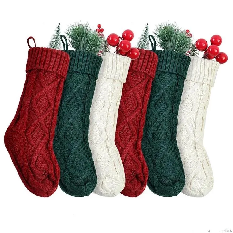 Christmas socks candy knitted rhombus woolen gift bag scene layout ornaments 46CM large socks