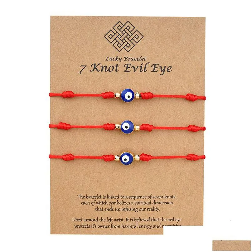 Charm Bracelets Evil Blue Eye 7 Knot Lucky Bracelets Adjustable Red String Amet For Women Men Little Boys Drop Delivery Jewel Dhgarden Dhhdr