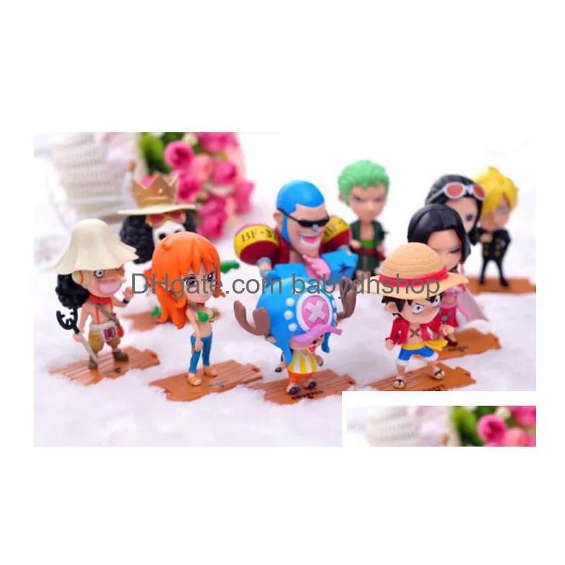 q version anime one piece pvc action figures cute mini figure toys dolls model collection toy brinquedos 10 piece set shippin2938